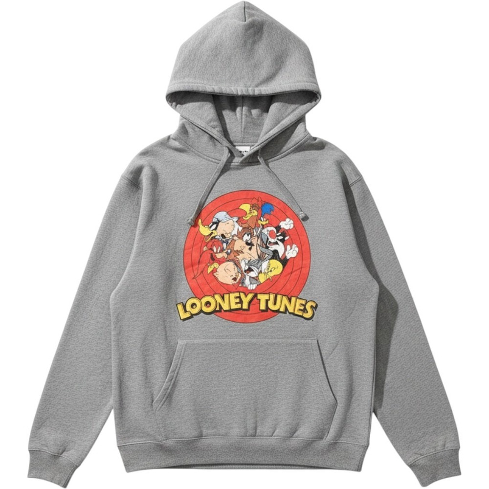 Looney‎ Tunes Graphic Hoodie Cartoon Characters Gray Pullover Sweatshirt